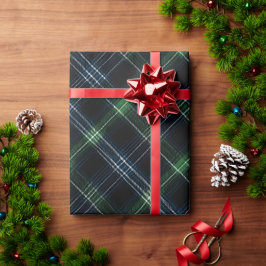 Grün Marineblau Tiefes Waldkiefern Karomuster Geschenkpapier