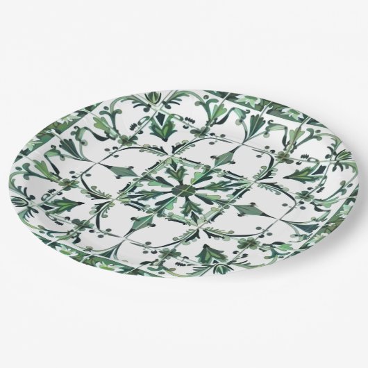 grün, marokkanisch, mosaik, pappteller (Schrägansicht)