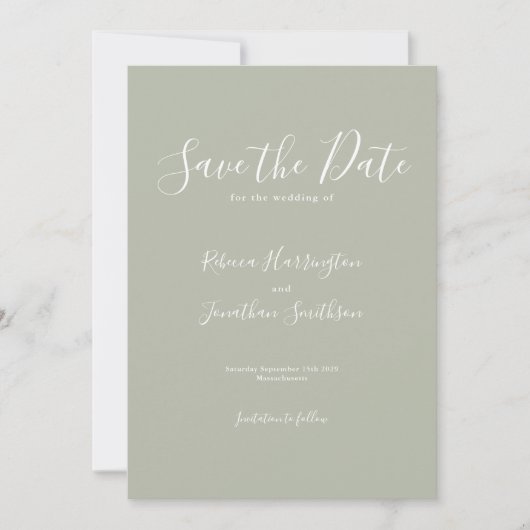 Grün-minimale Hochzeit speichern Sie das Datum Save The Date (Vorderseite)