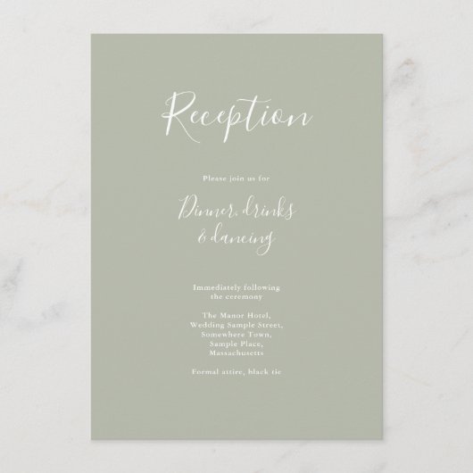 Grün minimale moderne Hochzeitsempfangskarte Begleitkarte (Vorderseite)