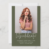 Grün Minimalistisch, modern, 5 Pic Abschluss Einladung (Rückseite)