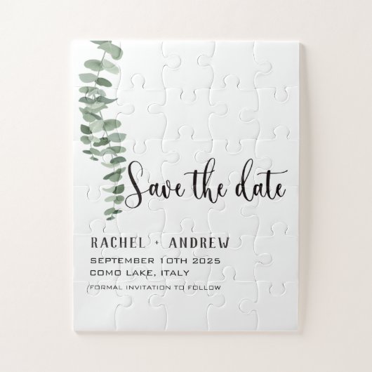 Grün & minimalistische Hochzeit speichern Sie die  Puzzle (Vertikal)