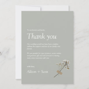 Grün Minimalistische Schrift Handpresse Floral Fla Dankeskarte