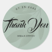 Grün Minimalistischer Böhmer danke Ihnen Hochzeit Runder Aufkleber (Vorderseite)