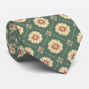 Grün mit Beige-Flora-Muster Krawatte