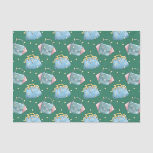 Grün mit blauer Handtasche Seidenpapier (Vorderseite)