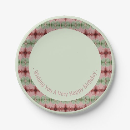 Grün mit Blumenmuster Pappteller (Vorderseite)