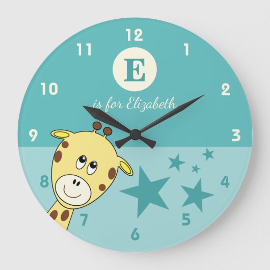 Grün mit einem niedlichen Giraffensternamen Große Wanduhr (Vorderseite)