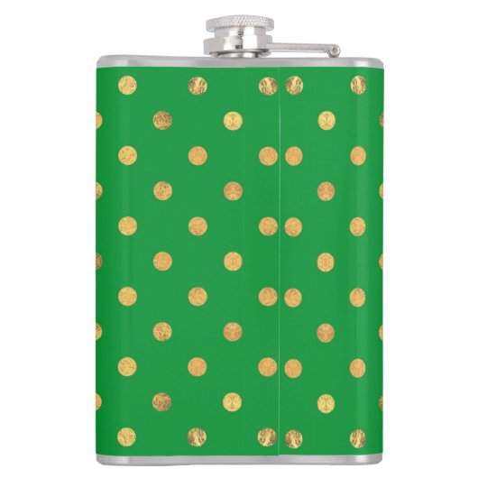 Grün mit Gold-Glitzer-Punkten Flachmann (Rückseite)