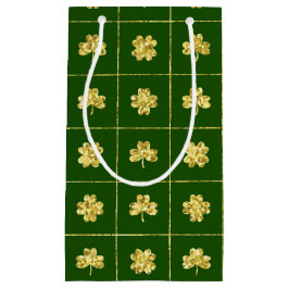 GRÜN MIT GOLD GLITZER SEHEN KLEEBLÄTTER KLEINE GESCHENKTÜTE