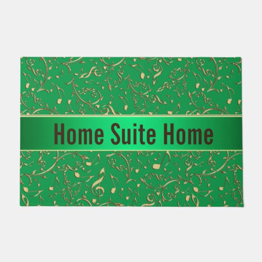 Grün mit GoldMusiknoten-willkommene Fußmatte (Vorderseite)