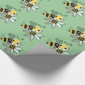 Grün mit Hummel-Biene und Blume Geschenkpapier (Ecke)