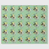 Grün mit Hummel-Biene und Blume Geschenkpapier (Flach)