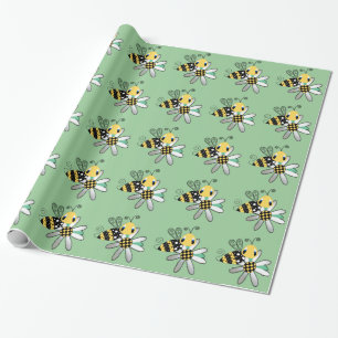 Grün mit Hummel-Biene und Blume Geschenkpapier