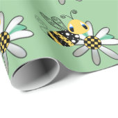 Grün mit Hummel-Biene und Blume Geschenkpapier (Rolleneckpunkt)