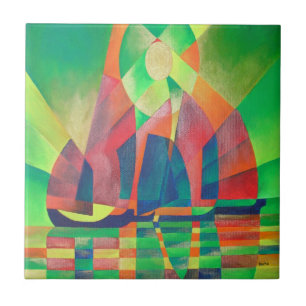 Grün mit kubistischen Abstrakten Junks Fliese