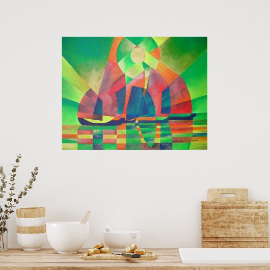 Grün mit kubistischen Abstrakten Junks Poster (Küche)