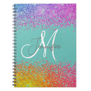 Grün mit Rainbow-Glitzer Blush Monogram-Name Notizblock