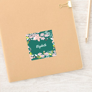 Grün mit rosa Blume Personalisiert Aufkleber