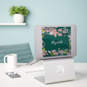 Grün mit rosa Blume Personalisiert Aufkleber (Laptop auf Schreibtisch)