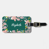 Grün mit rosa Blume Personalisiert Gepäckanhänger (Vorderseite horizontal)