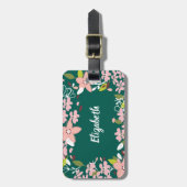 Grün mit rosa Blume Personalisiert Gepäckanhänger (Vorderseite vertikal)