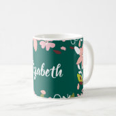 Grün mit rosa Blume Personalisiert Kaffeetasse (VorderseiteRechts)