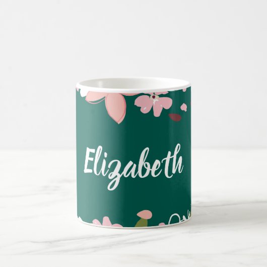 Grün mit rosa Blume Personalisiert Kaffeetasse (Mittel)