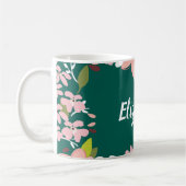 Grün mit rosa Blume Personalisiert Kaffeetasse (Links)