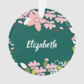 Grün mit rosa Blume Personalisiert Ornament (Vorderseite)