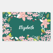 Grün mit rosa Blume Personalisiert Rechteckiger Aufkleber (Vorderseite)