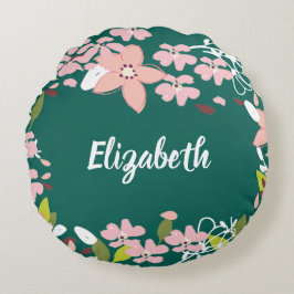 Grün mit rosa Blume Personalisiert Rundes Kissen