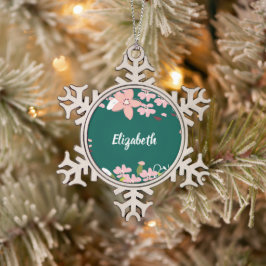 Grün mit rosa Blume Personalisiert Schneeflocken Zinn-Ornament