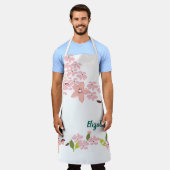 Grün mit rosa Blume Personalisiert Schürze (Getragen)