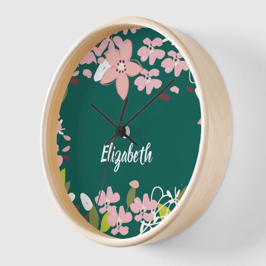 Grün mit rosa Blume Personalisiert Uhr (Winkel)