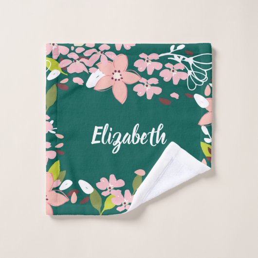 Grün mit rosa Blume Personalisiert Waschlappen (Waschlappen)