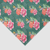 Grün mit rosa Blume Seidenpapier (Ausschnitt)