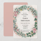 Grün mit rosa Blumen Brunch & Bubbly Einladung (Vorne/Hinten)