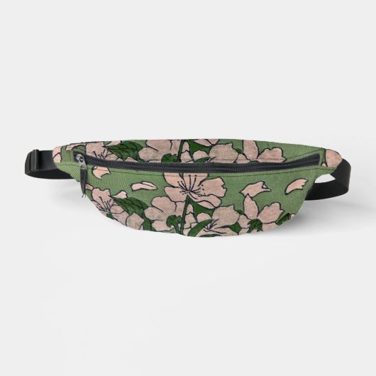 Grün mit rosa Blüten Bauchtasche (Vorderseite)