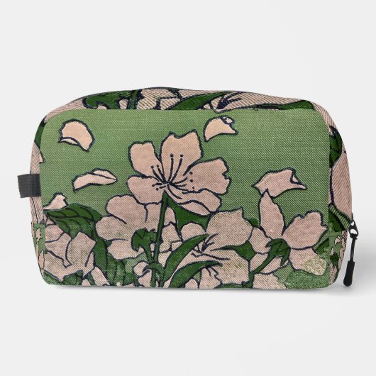 Grün mit rosa Blüten Waschbeutel (Vorderseite)