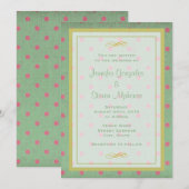 Grün mit rosa Polka Dots Wedding Einladung (Vorne/Hinten)