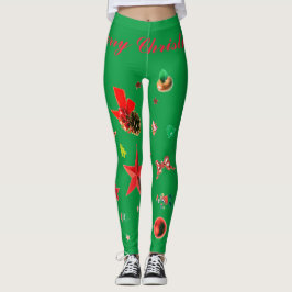 Grün mit roten Weihnachtsschmuck Leggings