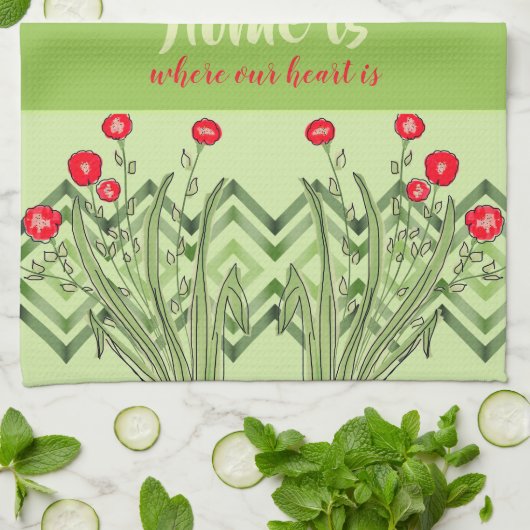 Grün mit roter Blüte Geschirrtuch (Gefaltet)