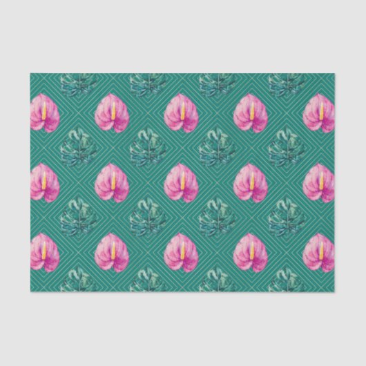 Grün mit tropischen Blume und Palmen-Blätter Seidenpapier (Vorderseite)