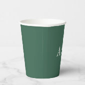 Grün mit weißem Monogramm Pappbecher (Rechts)