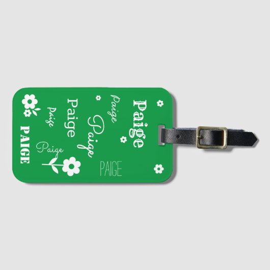 Grün mit weißen Blume, individueller Gepäckanhänge Gepäckanhänger (Vorderseite (Horizontal))