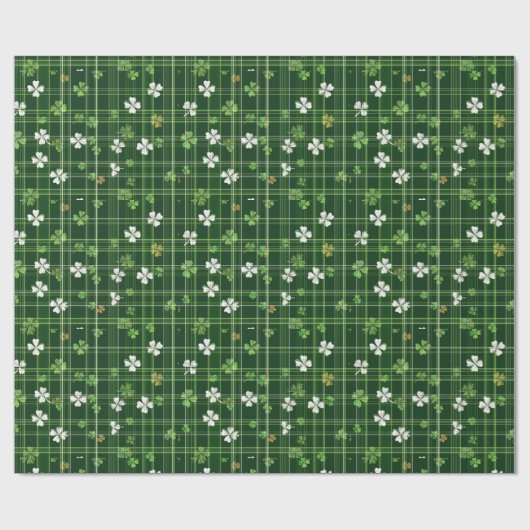 Grün mit weißen und grünen Kleeblatt-Blätter, Umhü Geschenkpapier (Flach)