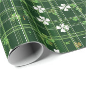 Grün mit weißen und grünen Kleeblatt-Blätter, Umhü Geschenkpapier (Rolleneckpunkt)