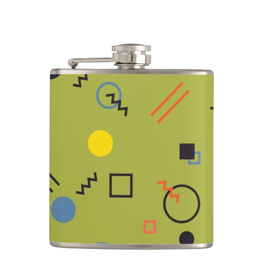 Grün, modern, cool, trendy, urban,Memphis-Muster Flachmann (Vorderseite)