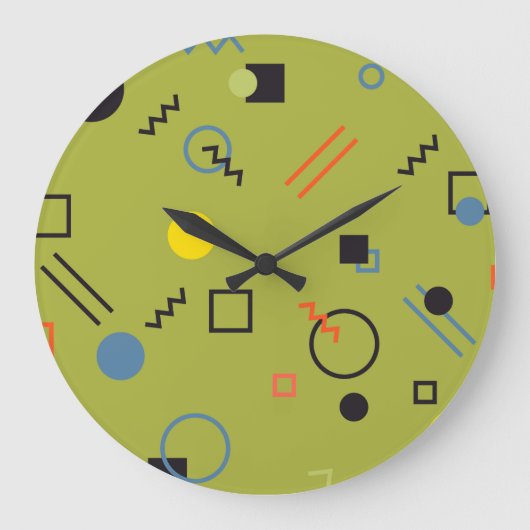 Grün, modern, cool, trendy, urban,Memphis-Muster Große Wanduhr (Vorderseite)